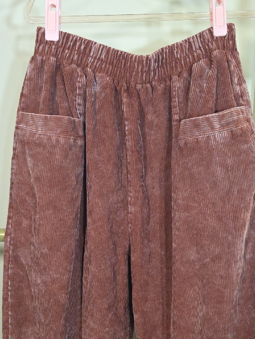Zenana Outfitters Mineral Wash Dusty Rose Corduroy Pants | Size Large - Picture 3 of 5